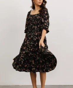 BB Custom Marta Smocked Midi Dress | Black Floral Dresses 14 BB Custom Marta Smocked Midi Dress | Black Floral Dresses
