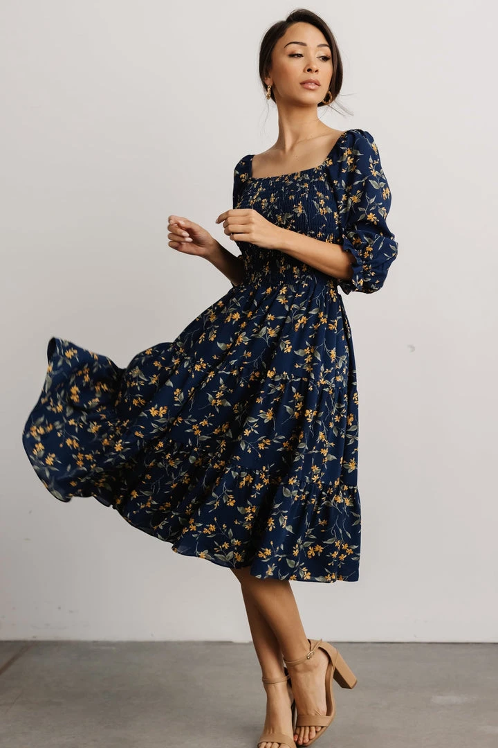 BB Custom Marta Smocked Midi Dress | Navy Floral Dresses 9 BB Custom Marta Smocked Midi Dress | Navy Floral Dresses
