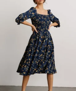 BB Custom Marta Smocked Midi Dress | Navy Floral Dresses