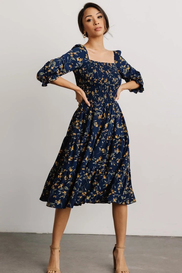 BB Custom Marta Smocked Midi Dress | Navy Floral Dresses 1 BB Custom Marta Smocked Midi Dress | Navy Floral Dresses