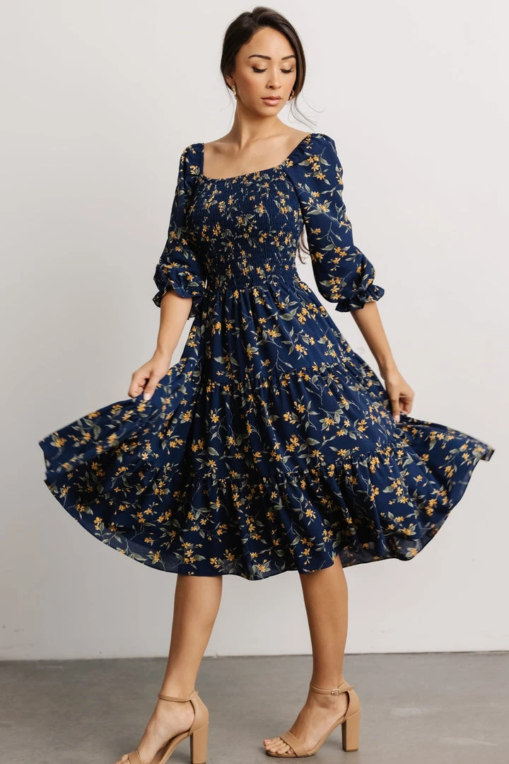 BB Custom Marta Smocked Midi Dress | Navy Floral Dresses 2 BB Custom Marta Smocked Midi Dress | Navy Floral Dresses