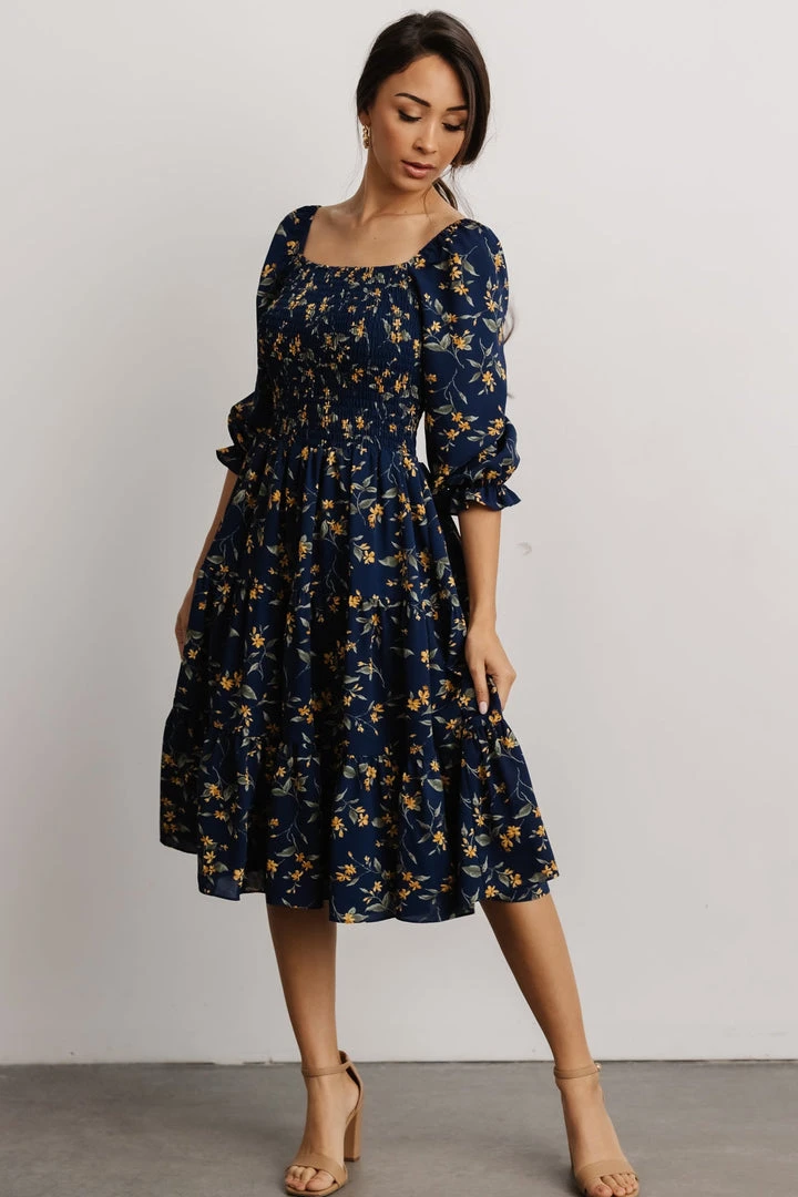 BB Custom Marta Smocked Midi Dress | Navy Floral Dresses 8 BB Custom Marta Smocked Midi Dress | Navy Floral Dresses