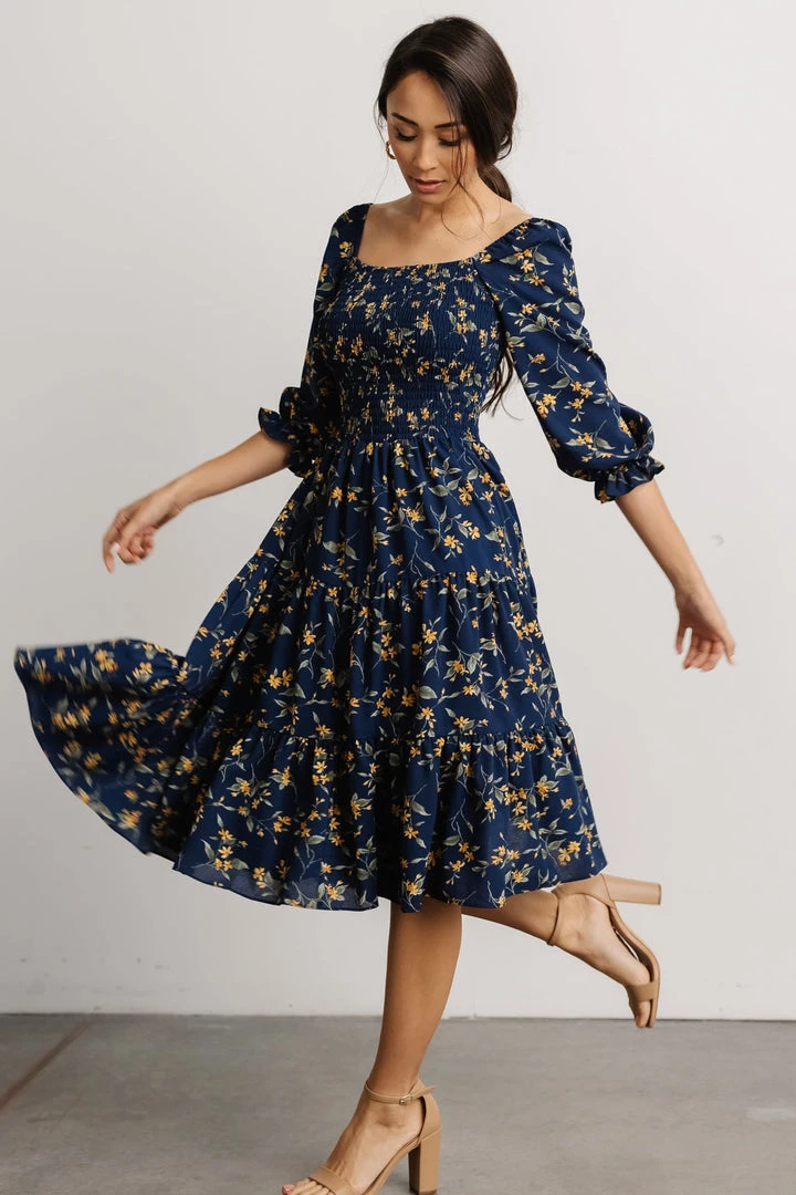 BB Custom Marta Smocked Midi Dress | Navy Floral Dresses 10 BB Custom Marta Smocked Midi Dress | Navy Floral Dresses