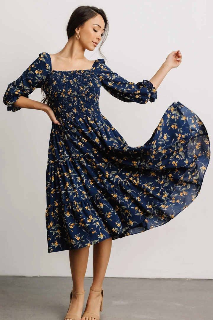 BB Custom Marta Smocked Midi Dress | Navy Floral Dresses 3 BB Custom Marta Smocked Midi Dress | Navy Floral Dresses