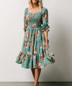 BB Custom Marta Smocked Midi Dress | Persian Green Floral Dresses