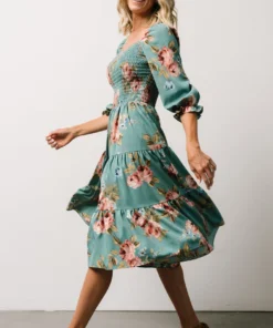 BB Custom Marta Smocked Midi Dress | Persian Green Floral Dresses