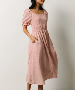 HAY Martha Smocked Midi Dress | Dusty Pink Dresses