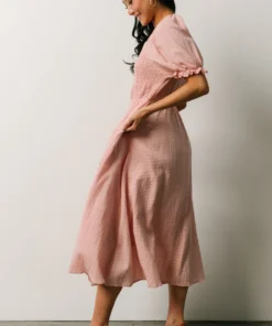 HAY Martha Smocked Midi Dress | Dusty Pink Dresses