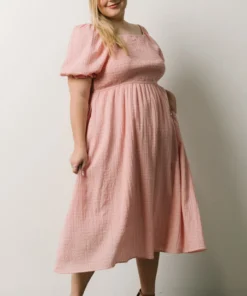 HAY Martha Smocked Midi Dress | Dusty Pink Dresses
