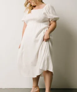 HAY Martha Smocked Midi Dress | Off White