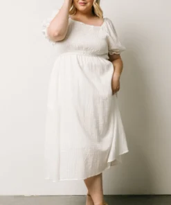 HAY Martha Smocked Midi Dress | Off White