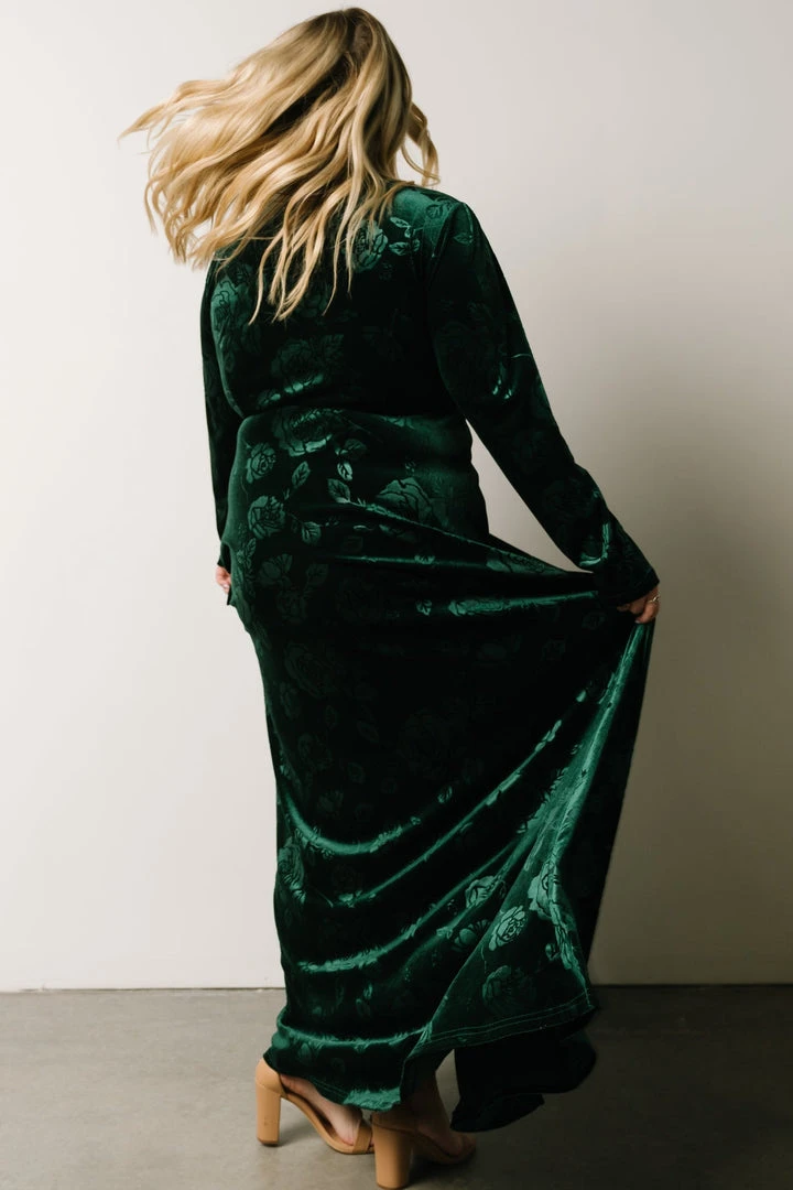 BB Custom Maxi Dresses Matthews Embossed Velvet Maxi Dress | Emerald 4 BB Custom Maxi Dresses Matthews Embossed Velvet Maxi Dress | Emerald