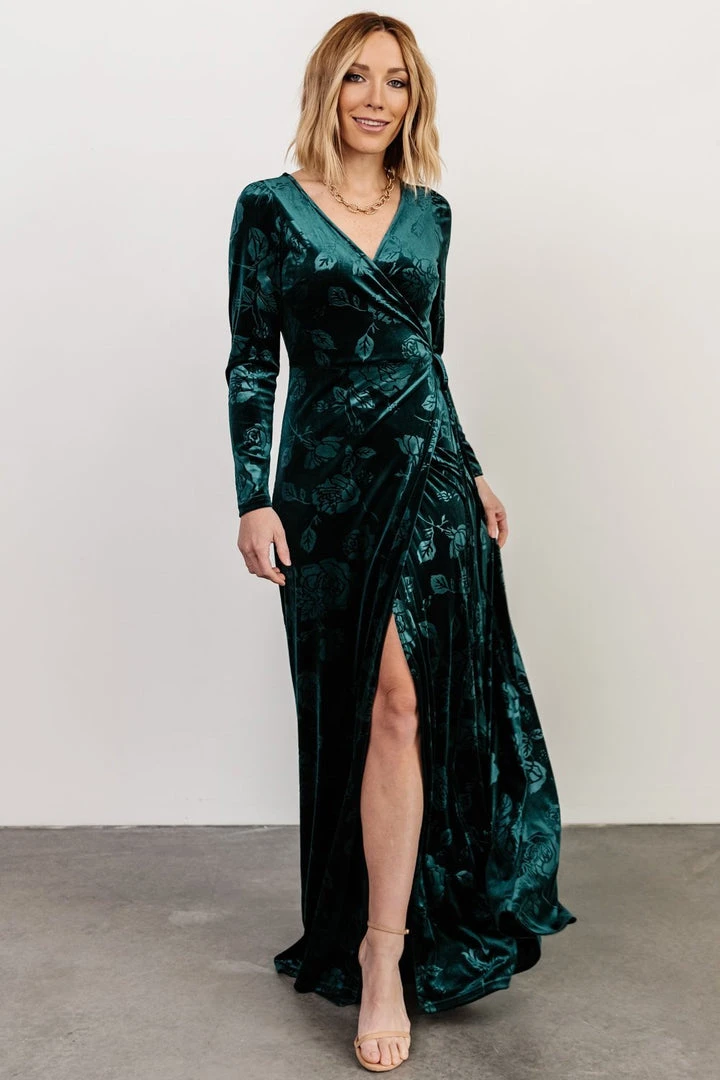 BB Custom Dresses Matthews Embossed Velvet Maxi Dress | Jade 1 BB Custom Dresses Matthews Embossed Velvet Maxi Dress | Jade
