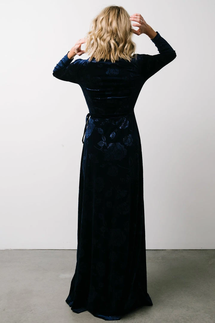 BB Custom Dresses Matthews Embossed Velvet Maxi Dress | Navy 10 BB Custom Dresses Matthews Embossed Velvet Maxi Dress | Navy
