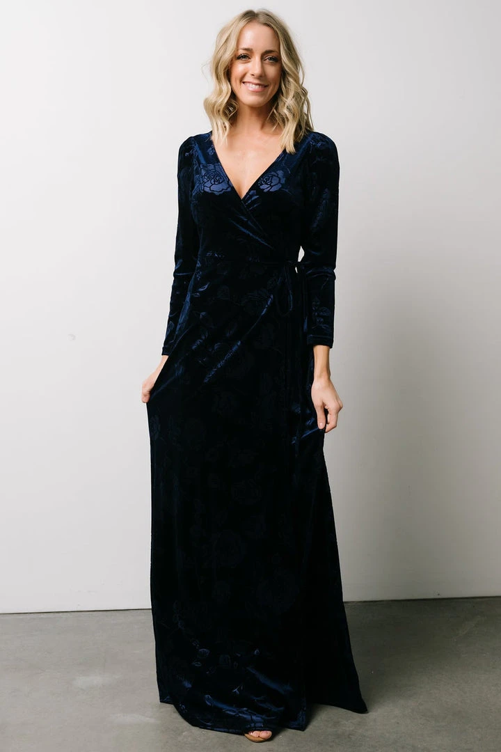 BB Custom Dresses Matthews Embossed Velvet Maxi Dress | Navy 6 BB Custom Dresses Matthews Embossed Velvet Maxi Dress | Navy
