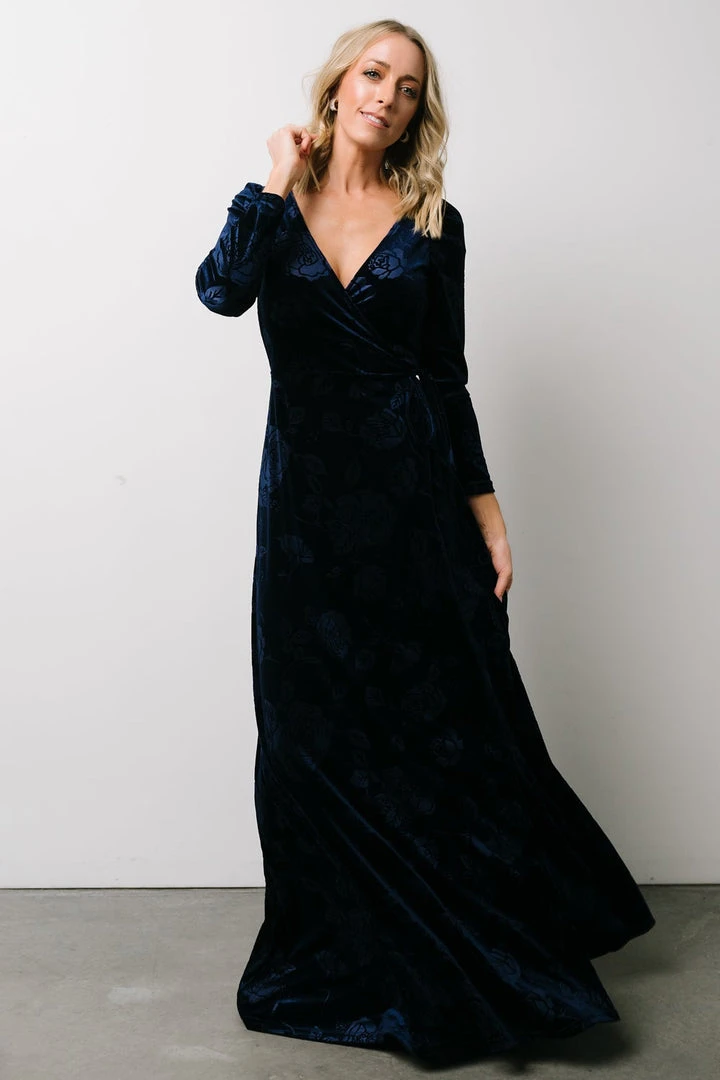 BB Custom Dresses Matthews Embossed Velvet Maxi Dress | Navy 12 BB Custom Dresses Matthews Embossed Velvet Maxi Dress | Navy