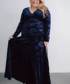 BB Custom Dresses Matthews Embossed Velvet Maxi Dress | Navy