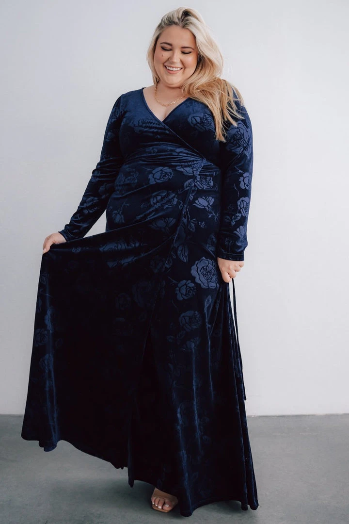 BB Custom Dresses Matthews Embossed Velvet Maxi Dress | Navy 2 BB Custom Dresses Matthews Embossed Velvet Maxi Dress | Navy