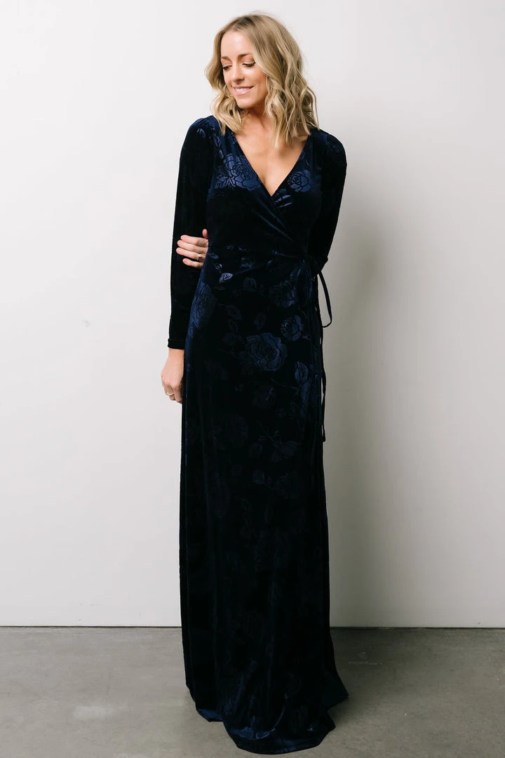 BB Custom Dresses Matthews Embossed Velvet Maxi Dress | Navy 3 BB Custom Dresses Matthews Embossed Velvet Maxi Dress | Navy