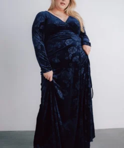 BB Custom Dresses Matthews Embossed Velvet Maxi Dress | Navy