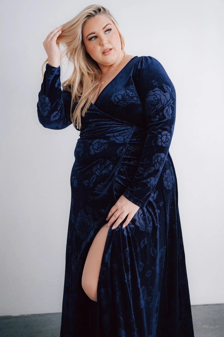 BB Custom Dresses Matthews Embossed Velvet Maxi Dress | Navy 11 BB Custom Dresses Matthews Embossed Velvet Maxi Dress | Navy