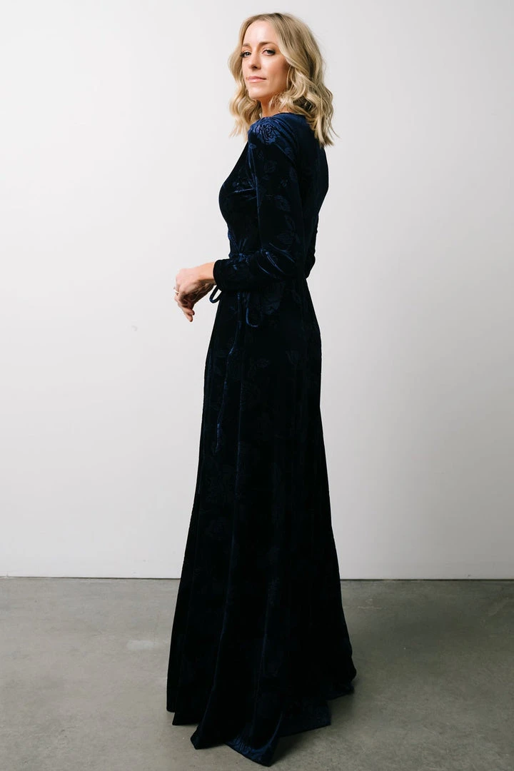 BB Custom Dresses Matthews Embossed Velvet Maxi Dress | Navy 9 BB Custom Dresses Matthews Embossed Velvet Maxi Dress | Navy
