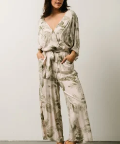 DF Maxwell Jumpsuit | Cream + Sage Palm Print
