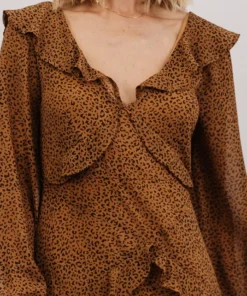POL Maya Short Dress | Camel Leopard Print