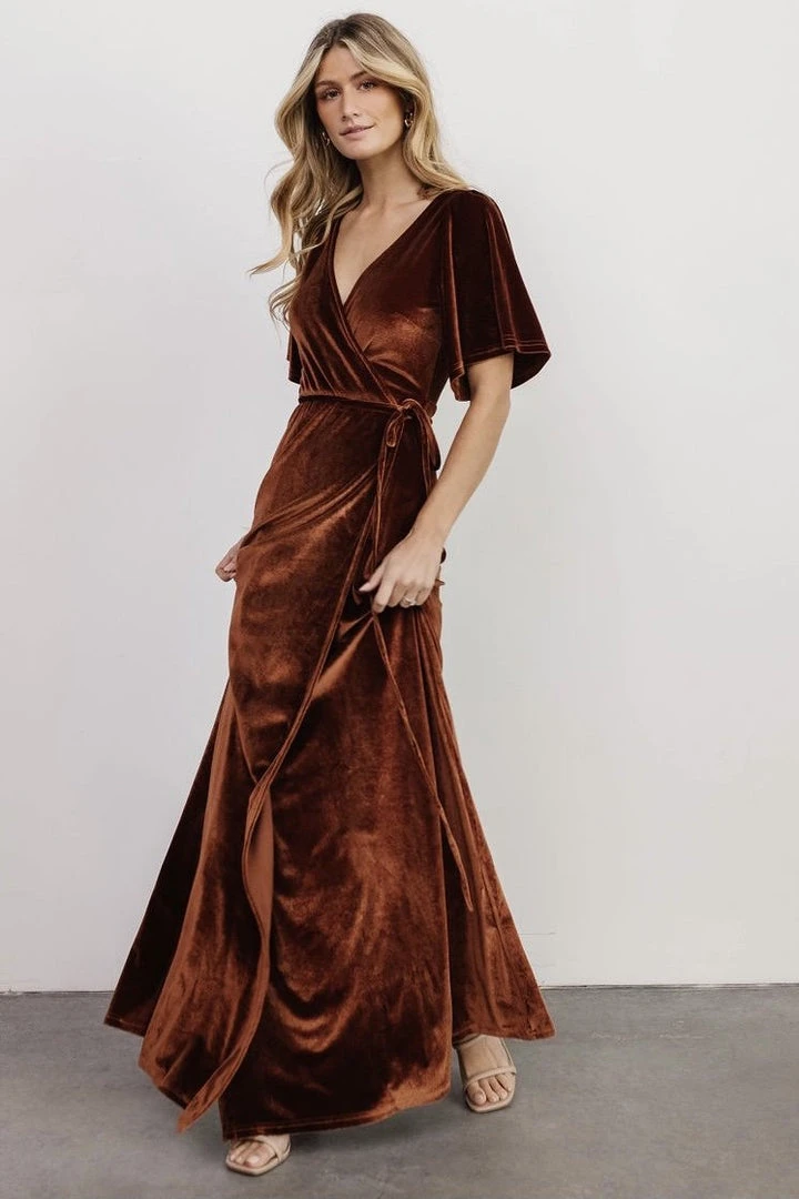 BB Custom Meghan Velvet Wrap Maxi Dress | Bronze Dresses 6 BB Custom Meghan Velvet Wrap Maxi Dress | Bronze Dresses