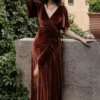BB Custom Meghan Velvet Wrap Maxi Dress | Bronze Dresses