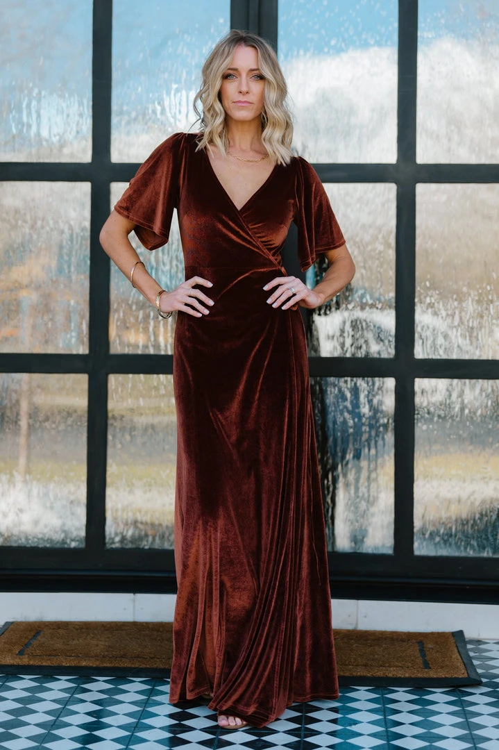 BB Custom Meghan Velvet Wrap Maxi Dress | Bronze Dresses 4 BB Custom Meghan Velvet Wrap Maxi Dress | Bronze Dresses