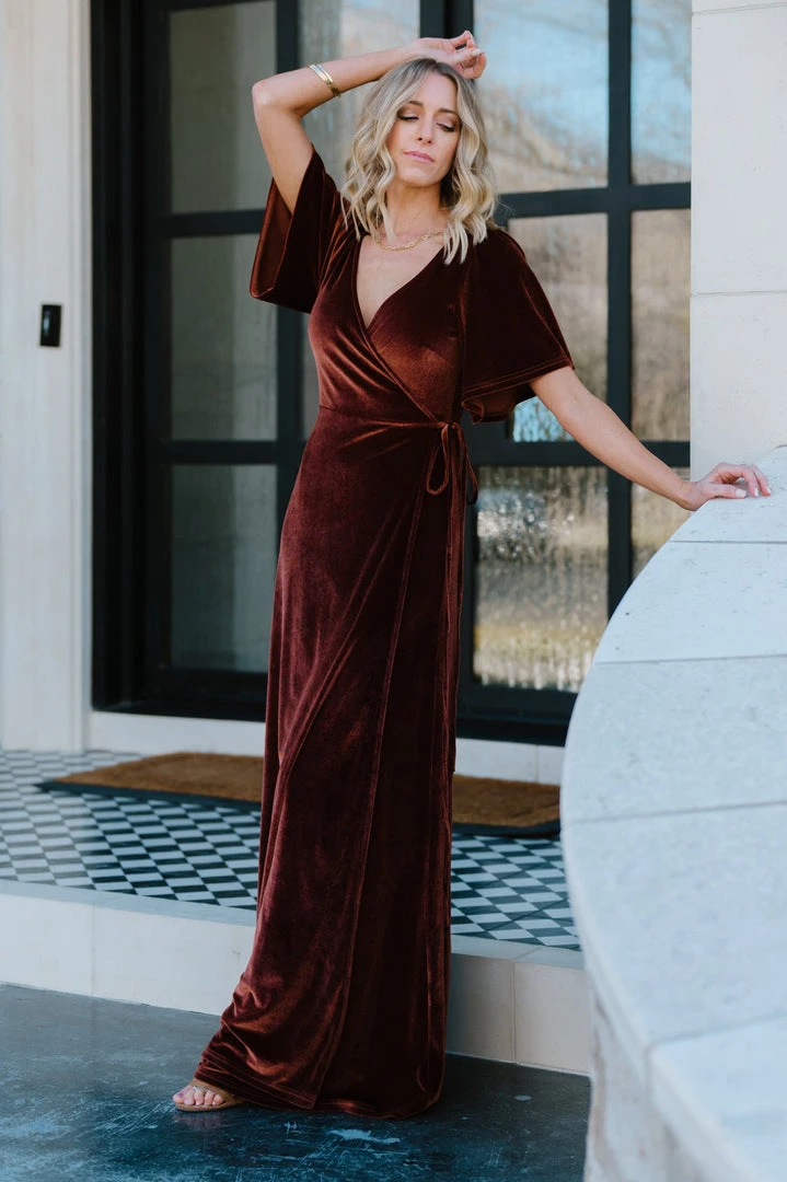 BB Custom Meghan Velvet Wrap Maxi Dress | Bronze Dresses 8 BB Custom Meghan Velvet Wrap Maxi Dress | Bronze Dresses