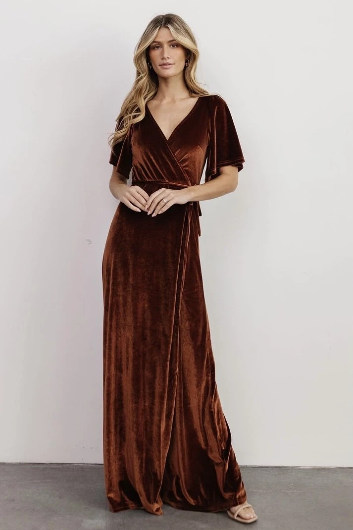 BB Custom Meghan Velvet Wrap Maxi Dress | Bronze Dresses 9 BB Custom Meghan Velvet Wrap Maxi Dress | Bronze Dresses