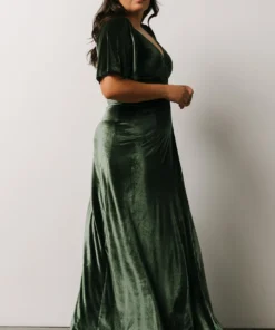 BB Custom Dresses Meghan Velvet Wrap Maxi Dress | Deep Green