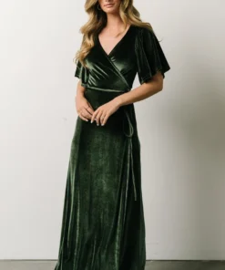 BB Custom Dresses Meghan Velvet Wrap Maxi Dress | Deep Green