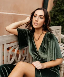 BB Custom Dresses Meghan Velvet Wrap Maxi Dress | Deep Green