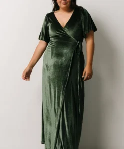 BB Custom Dresses Meghan Velvet Wrap Maxi Dress | Deep Green
