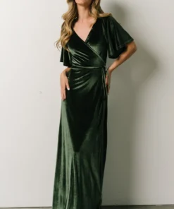 BB Custom Dresses Meghan Velvet Wrap Maxi Dress | Deep Green