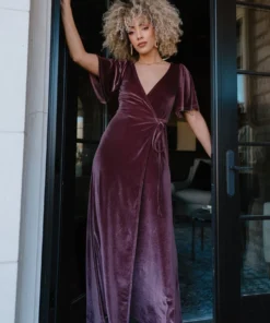 BB Custom Dresses Meghan Velvet Wrap Maxi Dress | Dusty Plum