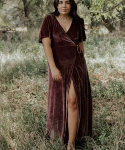 BB Custom Dresses Meghan Velvet Wrap Maxi Dress | Dusty Plum
