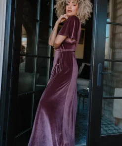 BB Custom Dresses Meghan Velvet Wrap Maxi Dress | Dusty Plum