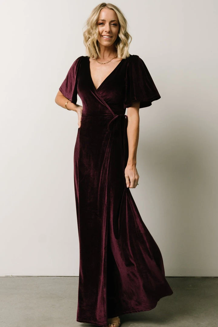 BB Custom Meghan Velvet Wrap Maxi Dress | Eggplant 1 BB Custom Meghan Velvet Wrap Maxi Dress | Eggplant