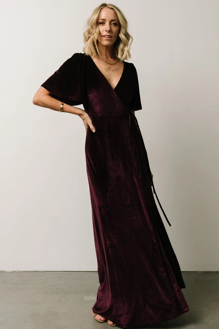 BB Custom Meghan Velvet Wrap Maxi Dress | Eggplant 3 BB Custom Meghan Velvet Wrap Maxi Dress | Eggplant