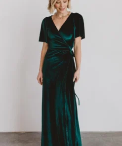 BB Custom Meghan Velvet Wrap Maxi Dress | Emerald Dresses