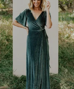 BB Custom Meghan Velvet Wrap Maxi Dress | Eucalyptus Dresses