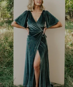 BB Custom Meghan Velvet Wrap Maxi Dress | Eucalyptus Dresses