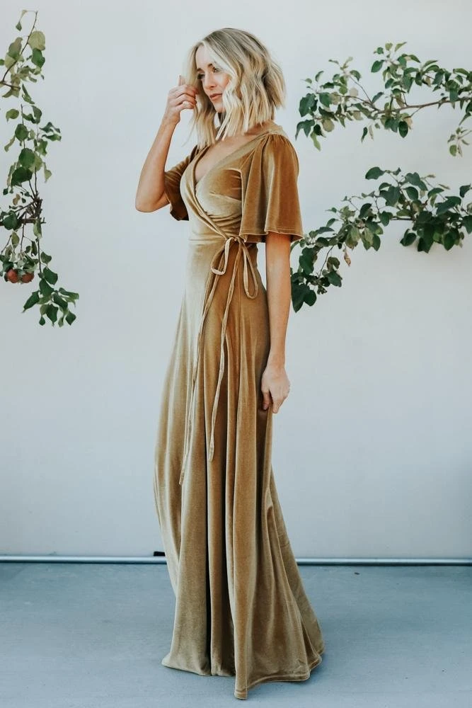 BB Custom Meghan Velvet Wrap Maxi Dress | Gold 2 BB Custom Meghan Velvet Wrap Maxi Dress | Gold