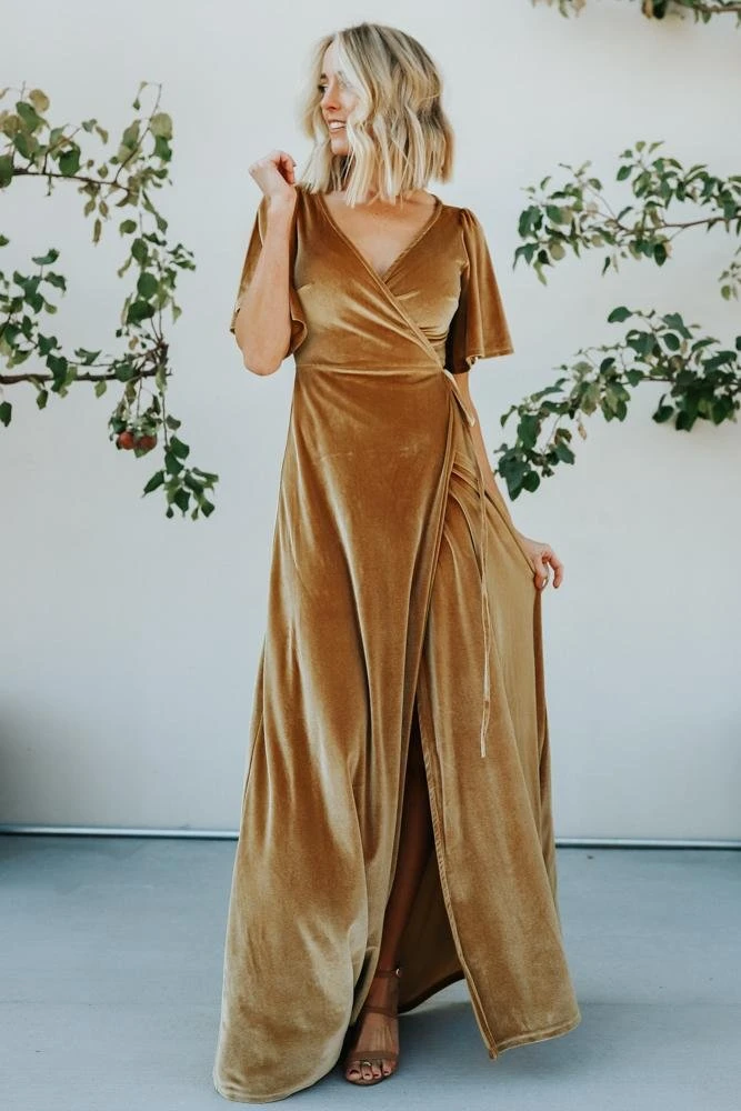 BB Custom Meghan Velvet Wrap Maxi Dress | Gold 7 BB Custom Meghan Velvet Wrap Maxi Dress | Gold