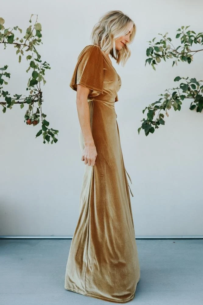 BB Custom Meghan Velvet Wrap Maxi Dress | Gold 10 BB Custom Meghan Velvet Wrap Maxi Dress | Gold