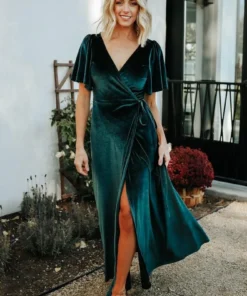BB Custom Dresses Meghan Velvet Wrap Maxi Dress | Jade